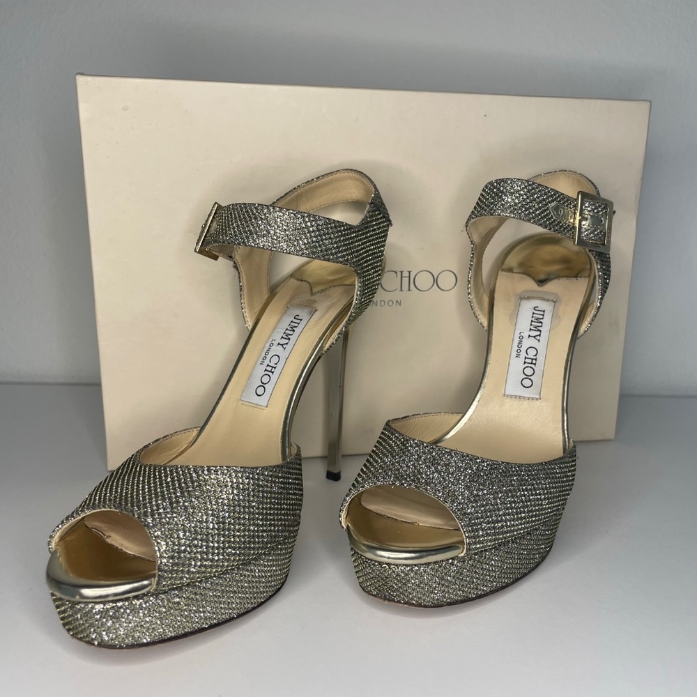 JIMMY CHOO Gold and Silver 247 Linda Sandal